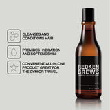 REDKEN BREWS 3-IN-1 SHAMPOO, CONDITIONER & BODY WASH