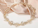Golden Crystal Leaf Headband Tiara