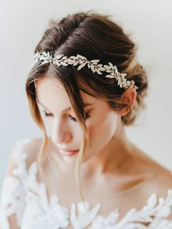 Golden Crystal Leaf Headband Tiara