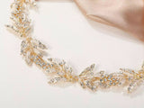 Golden Crystal Leaf Headband Tiara